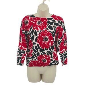 Alfred Dunner Petites Womens Floral Sweater Size PS Red Black Sequin